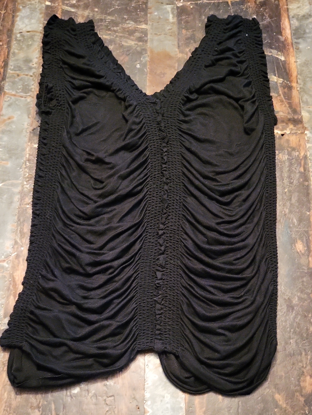 Orage Black Ruched Tank with Crochet Side Panels